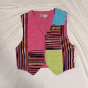 Vintage 90s vest, colorful vest, rainbow vest, woven vest, size 6, cotton vest
